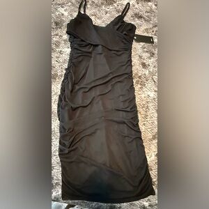 Elegant Black Ruched dress with mini slits under the breast area